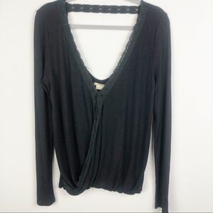 ANAMA | Faux Wrap Black Top Deep V Back Strap Large